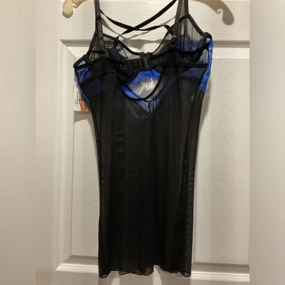 Sexy lingerie blue lace & sheer black negligee/chemise underwire bra - Picture 6 of 7